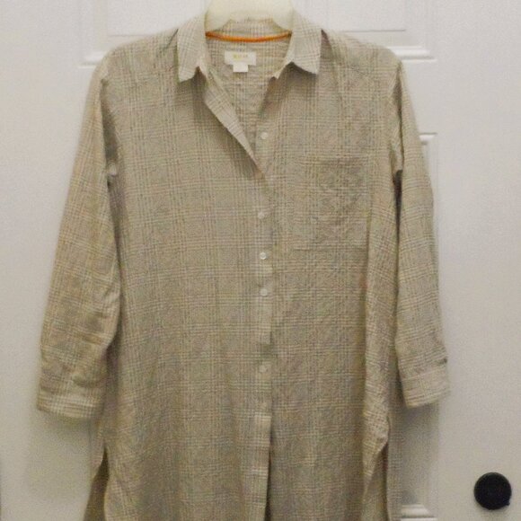 Maeve by Anthropologie Maxi Tunic Top Size S Tan White Plaid Button Down - Picture 6 of 14